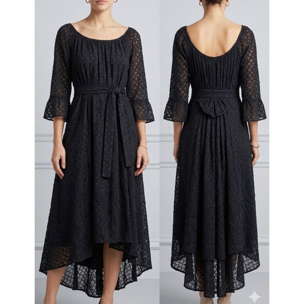 Rinku Dalamal Black Textured Midi Dress XS Whimsigoth Steampunk Victorian